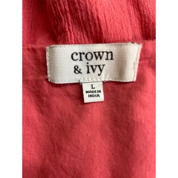 Crown & Ivy Coral Peasant Blouse XL Boho Embroidered Trim V-Neck Long Sleeve - Picture 3 of 7